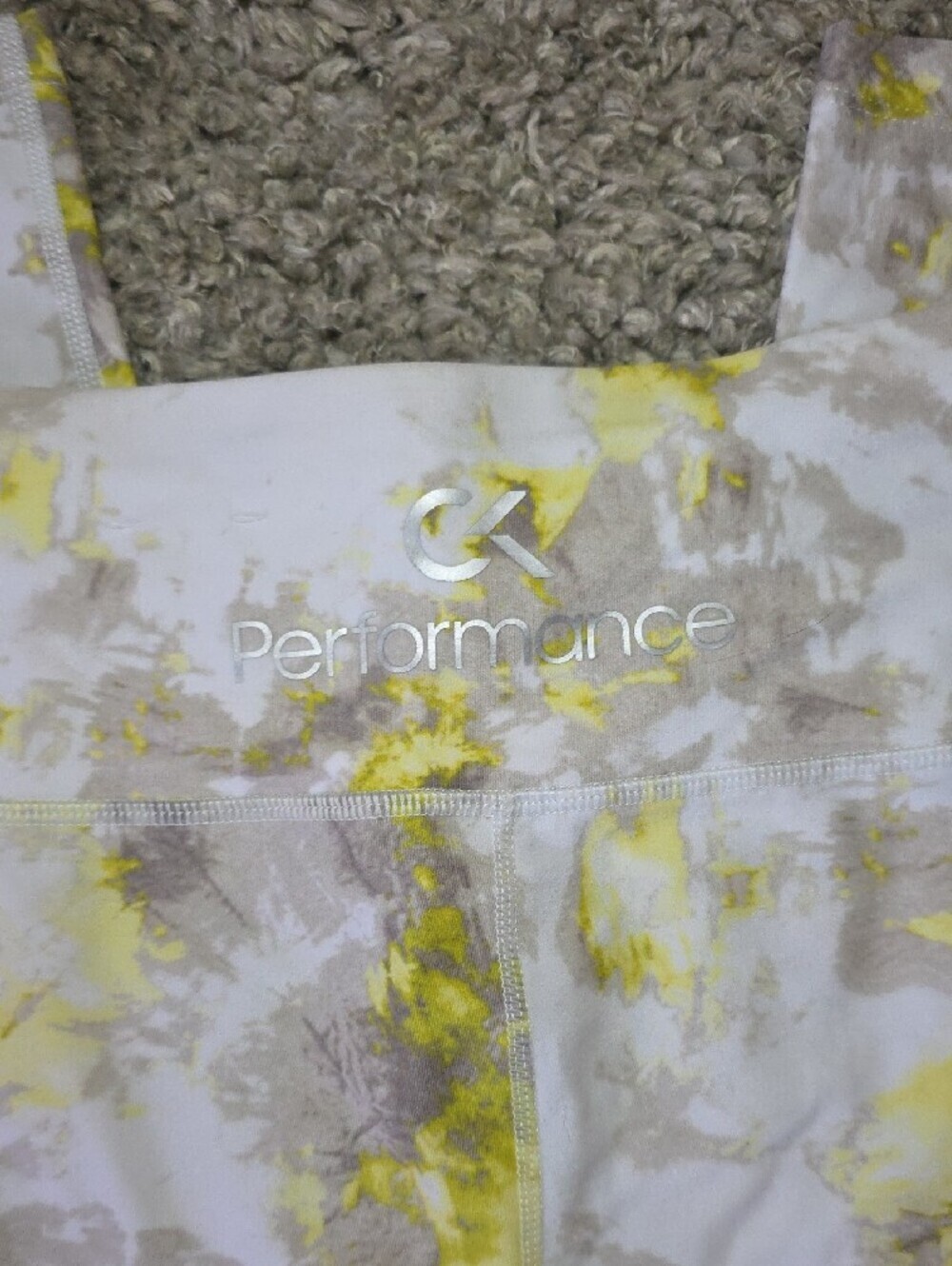 Calvin Klein Performance White Tie-Dye Ankle Leggings with Yellow & Brown - Picture 2 of 7